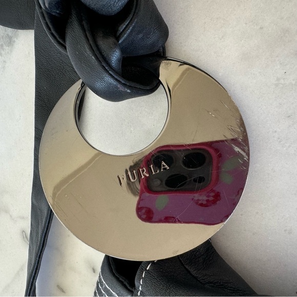 FURLA Genuine Leather Black with Contrast Stitching Crossbody Purse Bag - Picture 12 of 14